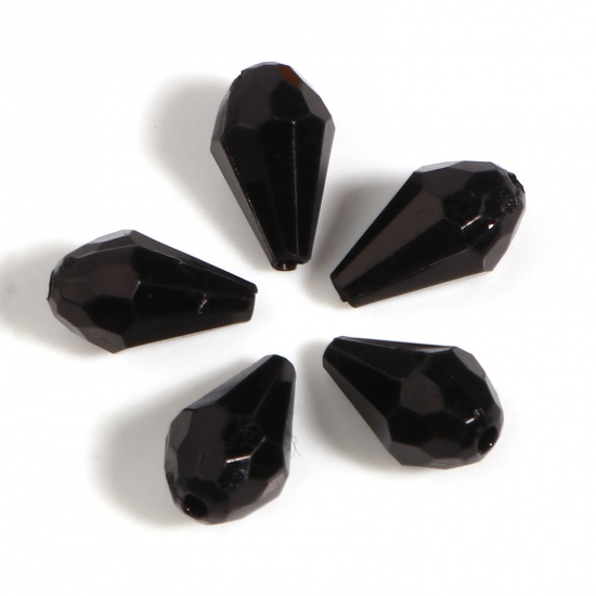 Picture of Acrylic Beads Drop Black Transparent Faceted About 13mm x 8mm, Hole: Approx 1.6mm, 500 PCs