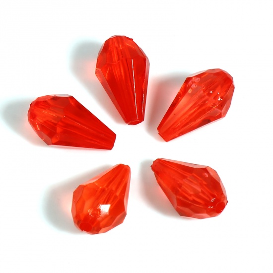 Picture of Acrylic Beads Drop Red Transparent Faceted About 13mm x 8mm, Hole: Approx 1.6mm, 500 PCs