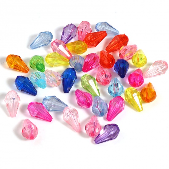 Picture of Acrylic Beads Drop At Random Color Transparent Faceted About 13mm x 8mm, Hole: Approx 1.6mm, 500 PCs