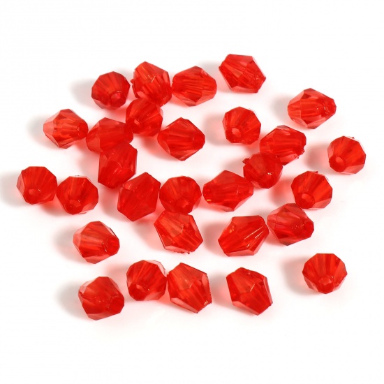 Bild von Acryl Perlen Hexagon Rot Transparent Facettiert ca. 6mm x 5mm, Loch:ca. 1.8mm, 2000 Stück