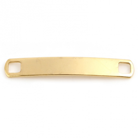 Picture of Stainless Steel Connectors Rectangle Gold Plated Blank Stamping Tags 34mm x 5mm, 2 PCs