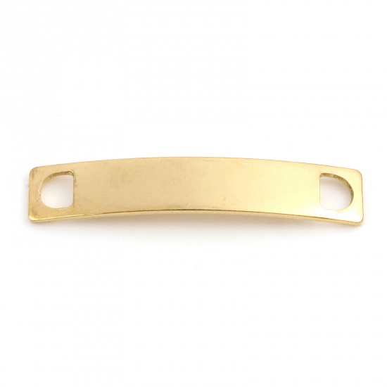 Picture of Stainless Steel Connectors Rectangle Gold Plated Blank Stamping Tags 38mm x 7mm, 2 PCs