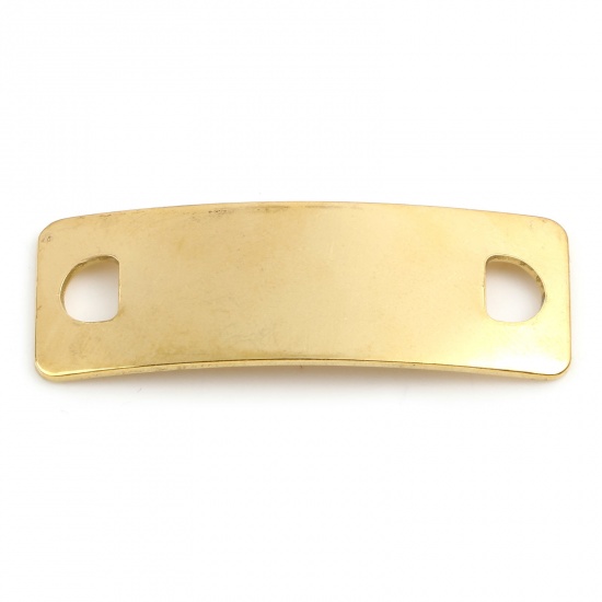Picture of Stainless Steel Connectors Rectangle Gold Plated Blank Stamping Tags 41mm x 14mm, 2 PCs