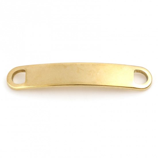 Picture of Stainless Steel Connectors Rectangle Gold Plated Blank Stamping Tags 35mm x 6mm, 2 PCs