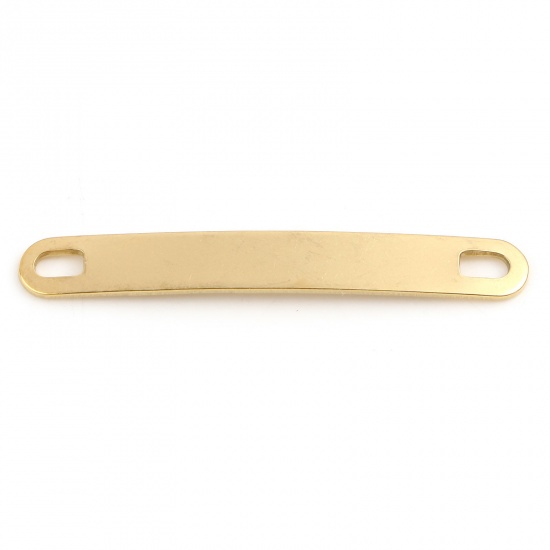 Picture of Stainless Steel Connectors Rectangle Gold Plated Blank Stamping Tags 49mm x 6mm, 2 PCs