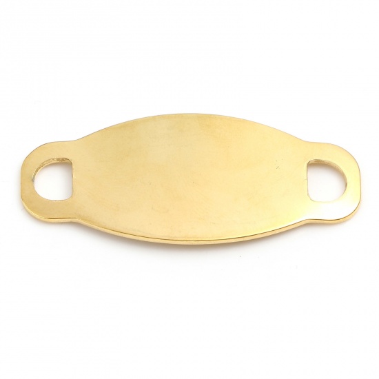 Picture of Stainless Steel Connectors Oval Gold Plated Blank Stamping Tags 42mm x 18mm, 2 PCs