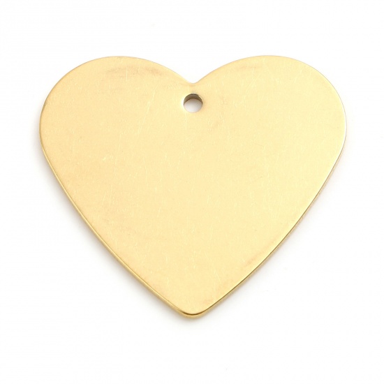 Picture of Stainless Steel Valentine's Day Charms Heart Gold Plated Blank Stamping Tags 27mm x 24.5mm, 2 PCs