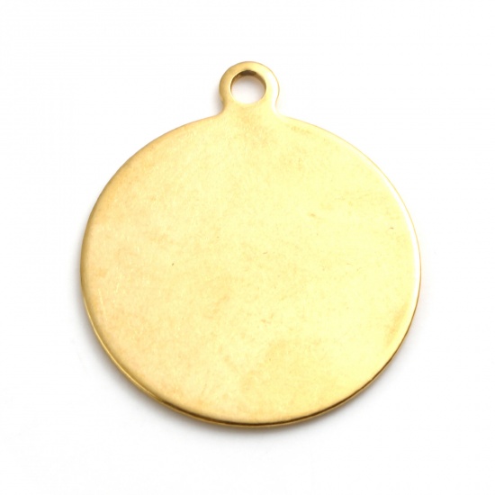 Picture of Stainless Steel Charms Round Gold Plated Blank Stamping Tags 29mm x 25mm, 2 PCs