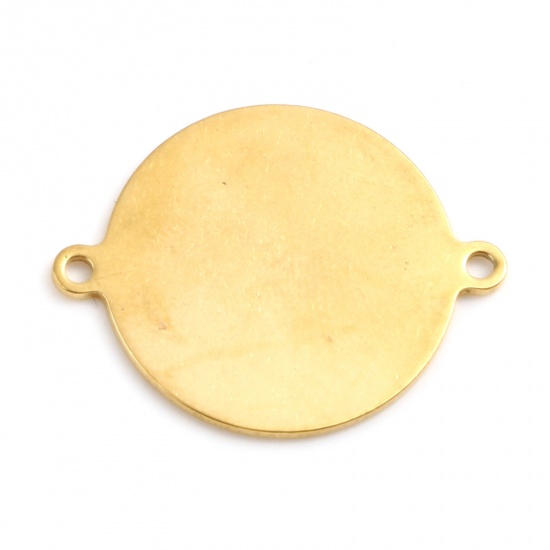 Picture of Stainless Steel Connectors Round Gold Plated Blank Stamping Tags 25mm x 19.5mm, 2 PCs