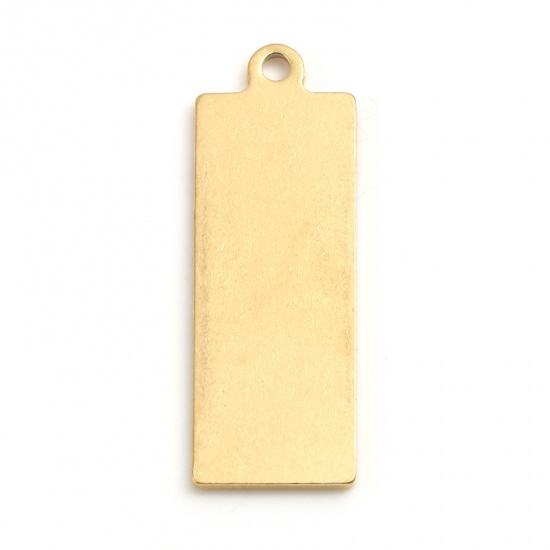 Picture of Stainless Steel Pendants Rectangle Gold Plated Blank Stamping Tags 35mm x 12mm, 2 PCs