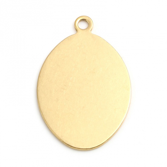 Picture of Stainless Steel Pendants Oval Gold Plated Blank Stamping Tags 34mm x 22mm, 2 PCs