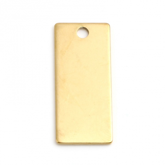 Picture of Stainless Steel Charms Rectangle Gold Plated Blank Stamping Tags 28mm x 12mm, 2 PCs