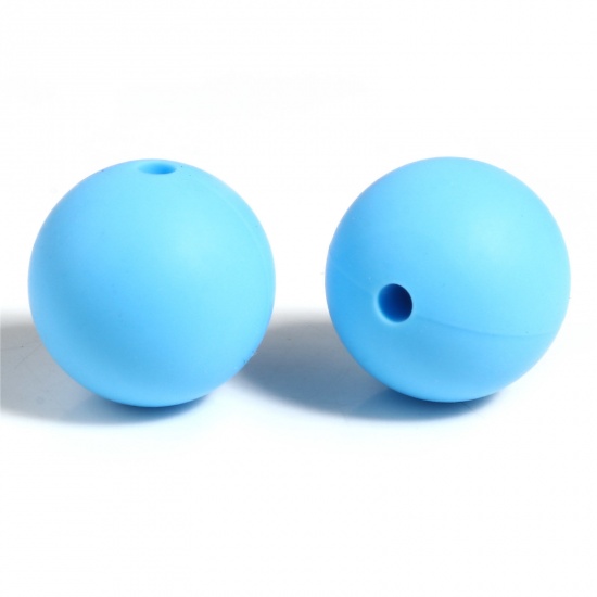 Bild von Silikon Perlen Rund Blau 15mm D., Loch: 2.5mm, 10 Stück