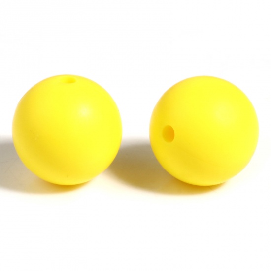 Bild von Silikon Perlen Rund Zitronengelb 15mm D., Loch: 2.5mm, 10 Stück