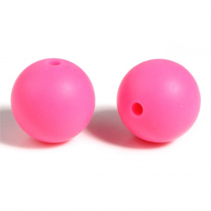 Immagine di Silicone Separatori Perline Tondo Fluorescente Rosa Circa 15mm Dia, Foro: Circa 2.5mm, 10 Pz
