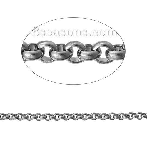 Immagine di Acciaio Inossidabile Collegamenti Tondo Rollo Catena Accessori Tono Argento 2.3mmDia., 1 M