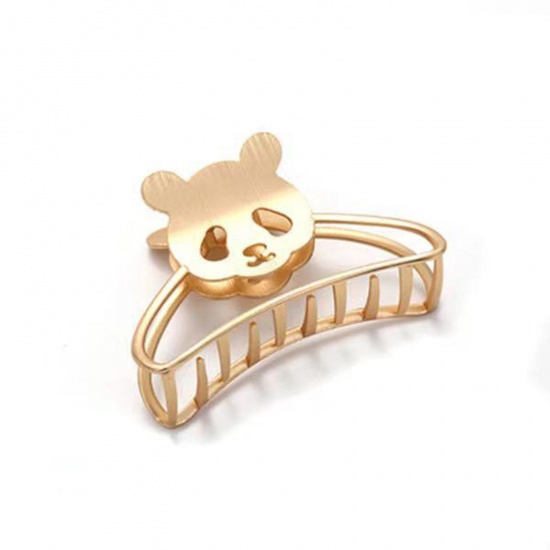 Bild von Zinklegierung Haarklammer Zubehör Matt Gold Panda 7cm, 1 Stück