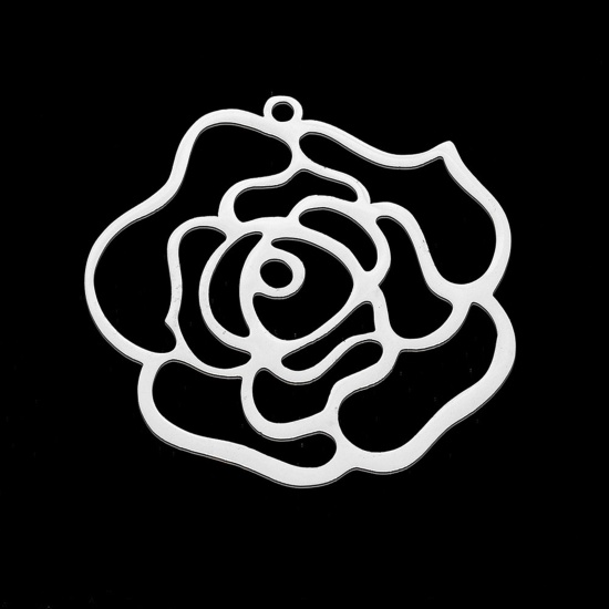 Bild von Edelstahl Anhänger Blumen Silberfarbe 3.1cm x 3cm, 1 Stück
