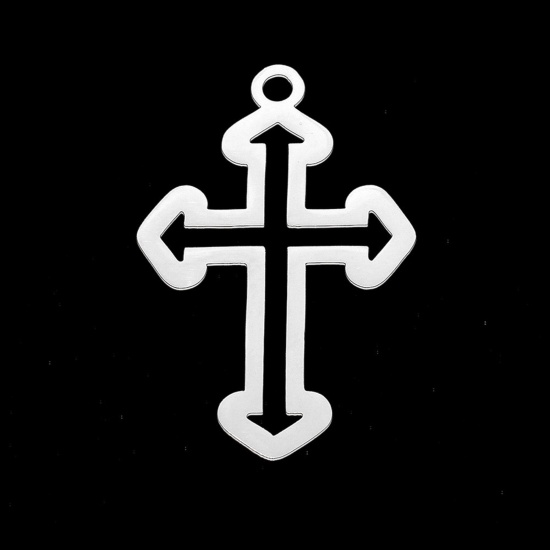 Bild von Edelstahl Religiös Anhänger Kreuz Silberfarbe 30mm x 20mm, 1 Stück