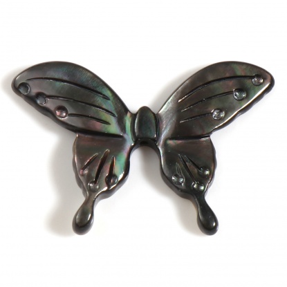 Image de Perles Insecte en Coquille Papillon Gris Taupe 30mm x 20mm, Taille de Trou: 0.8mm, 1 Pièce