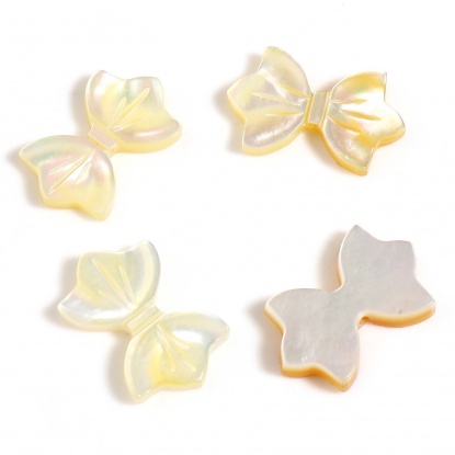 Image de Perles en Coquille Nœuds Papillon Jaune 17mm x 11mm -16mm x 10mm, Taille de Trou: 0.8mm, 2 Pcs