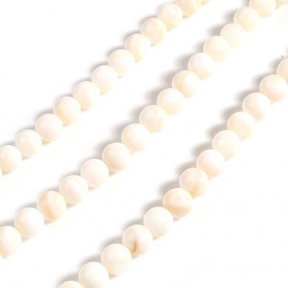 Image de Perles en Coquille Rond Crème Coloré 6mm Dia, Taille de Trou: 1mm, 38cm - 37.5cm long, 1 Enfilade （Env. 59 Pcs/Enfilade)