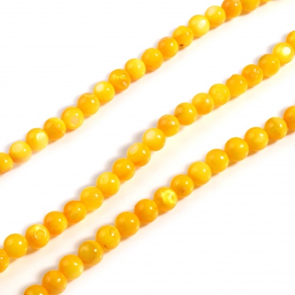 Image de Perles en Coquille Rond Orange Coloré 6mm Dia, Taille de Trou: 1mm, 38cm - 37.5cm long, 1 Enfilade （Env. 59 Pcs/Enfilade)