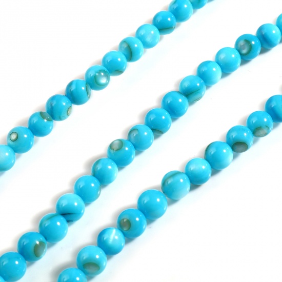 Image de Perles en Coquille Rond Bleu Coloré 6mm Dia, Taille de Trou: 1mm, 38cm - 37.5cm long, 1 Enfilade （Env. 59 Pcs/Enfilade)
