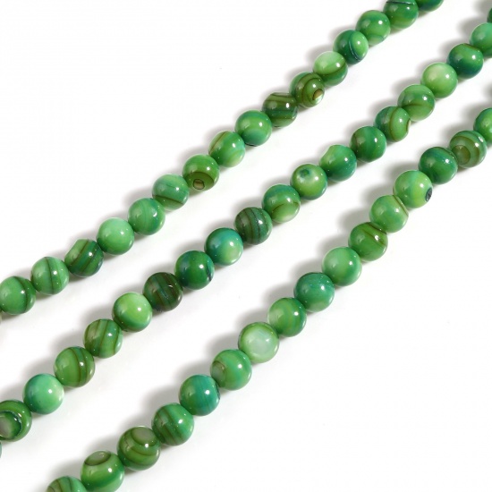 Image de Perles en Coquille Rond Vert Coloré 6mm Dia, Taille de Trou: 1mm, 38cm - 37.5cm long, 1 Enfilade （Env. 59 Pcs/Enfilade)