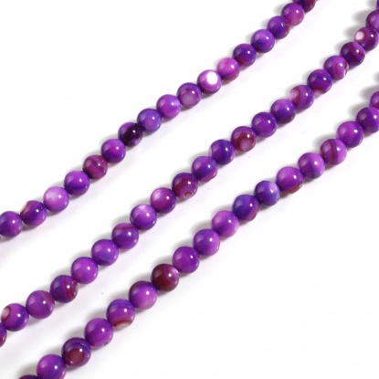 Image de Perles en Coquille Rond Violet Coloré 6mm Dia, Taille de Trou: 1mm, 38cm - 37.5cm long, 1 Enfilade （Env. 59 Pcs/Enfilade)