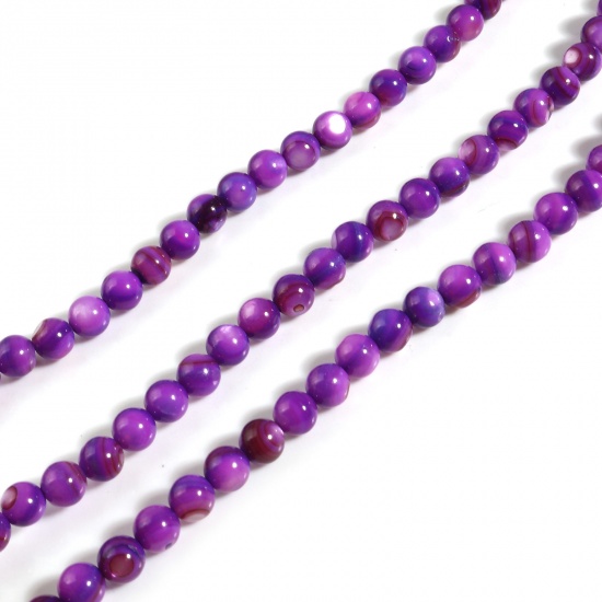 Image de Perles en Coquille Rond Violet Coloré 6mm Dia, Taille de Trou: 1mm, 38cm - 37.5cm long, 1 Enfilade （Env. 59 Pcs/Enfilade)