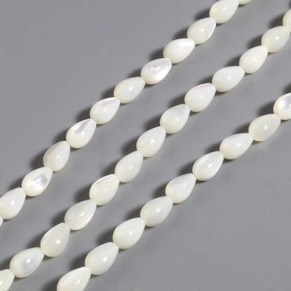 Image de Perles en Coquille Goutte d'Eau Crème 8mm x 5mm - 7mm x 5mm, Taille de Trou: 1mm, 40cm - 39.5cm long, 1 Enfilade （Env. 54 Pcs/Enfilade)