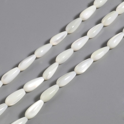 Image de Perles en Coquille Goutte d'Eau Crème 11mm x 5mm, Taille de Trou: 1mm, 40.5cm long, 1 Enfilade （Env. 36 Pcs/Enfilade)