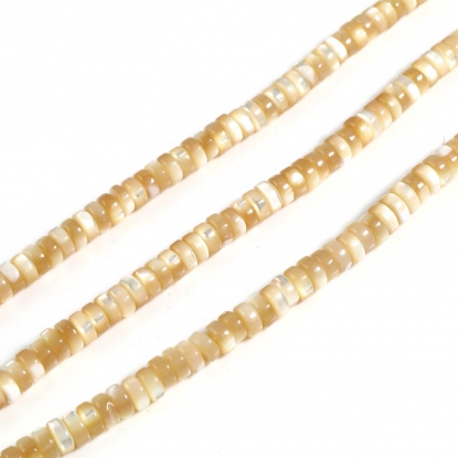 Image de Perles en Coquille Rond Kaki 5mm Dia, Taille de Trou: 0.9mm, 40.5cm - 40cm long, 1 Enfilade （Env. 174 Pcs/Enfilade)