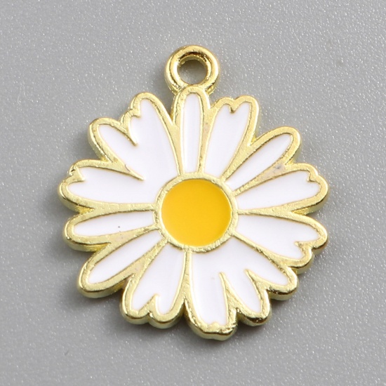 Picture of Zinc Based Alloy Charms Daisy Flower Gold Plated White Enamel 18mm x 16mm, 20 PCs