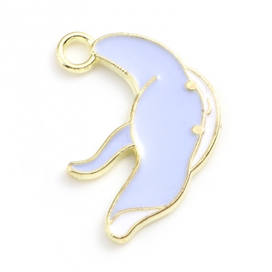 Picture of Zinc Based Alloy Ocean Jewelry Charms Ray Skate Fish Gold Plated Light Blue Violet Enamel 20mm x 15mm, 20 PCs
