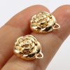 Picture of Copper Ear Post Stud Earrings 18K Real Gold Plated Rose Flower W/ Loop 16mm x 13mm, Post/ Wire Size: (21 gauge), 2 PCs