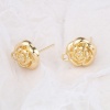 Picture of Copper Ear Post Stud Earrings 18K Real Gold Plated Rose Flower W/ Loop 16mm x 13mm, Post/ Wire Size: (21 gauge), 2 PCs