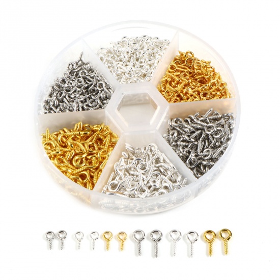 Picture of Iron Based Alloy Jewelry Accessories Screw Eyes Bails Top Drilled Findings Mixed 10mm x 5mm 8mm x 4mm, 1 Box