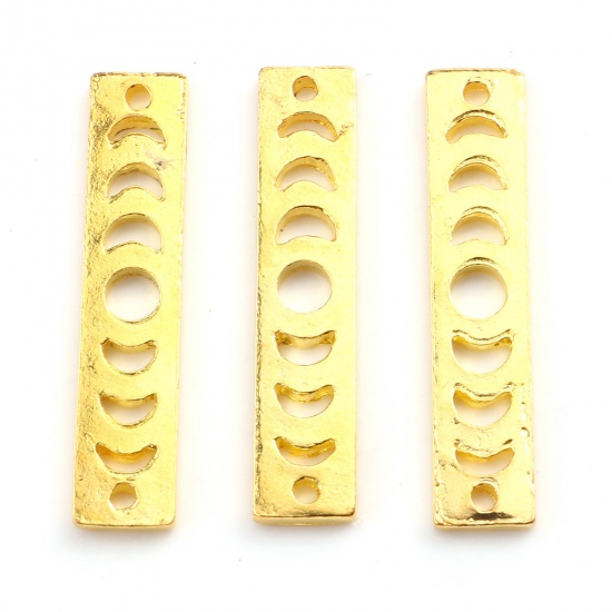 Picture of Zinc Based Alloy Galaxy Connectors Moon Phases Gold Plated Rectangle 30mm x 6mm, 10 PCs