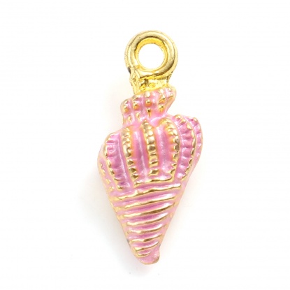 Picture of Zinc Based Alloy Charms Shell Gold Plated Pink Painted 19mm x 8mm, 20 PCs