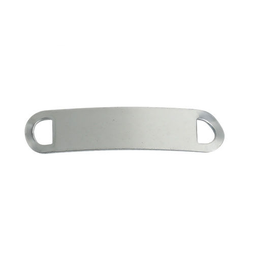 Picture of 304 Stainless Steel Connectors Rectangle Silver Tone Blank Stamping Tags One Side 45mm x 10mm, 5 PCs