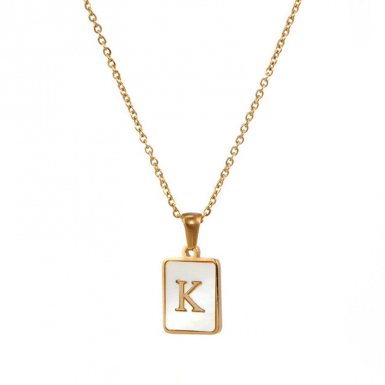 Immagine di Acciaio Inossidabile & Conchiglia Collana 18K Oro riempito Bianco Rettangolo Lettera Maiuscola Lettere " K " 45cm Lunghezza, 1 Pz