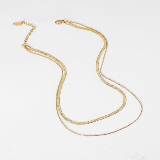 Bild von Umweltfreundlich Einfach und lässig Exquisit 18K Vergoldet 304 Edelstahl Schlangenkette Kette Mehrschichtige Halskette Für Frauen 36cm lang, 1 Strang