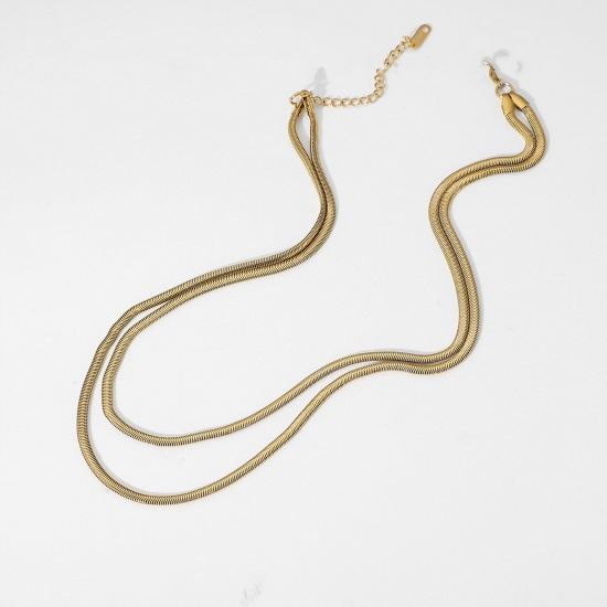 Bild von Umweltfreundlich Einfach und lässig Exquisit 18K Vergoldet 304 Edelstahl Schlangenkette Kette Mehrschichtige Halskette Für Frauen 38cm lang, 1 Strang