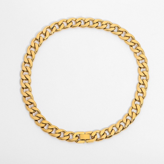 Bild von Umweltfreundlich Punk Einfach 18K Vergoldet 304 Edelstahl Panzerkette Kette Halskette Unisex 40.6cm lang, 1 Strang