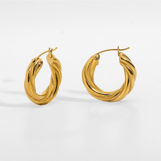 Immagine di Ecologico Semplice & Casual Stile Ins 18K Oro riempito 304 Acciaio Inossidabile Intrecciato Tondo Ritorto orecchino cerchio Per Donne 22.5mm x 5mm, 1 Paio