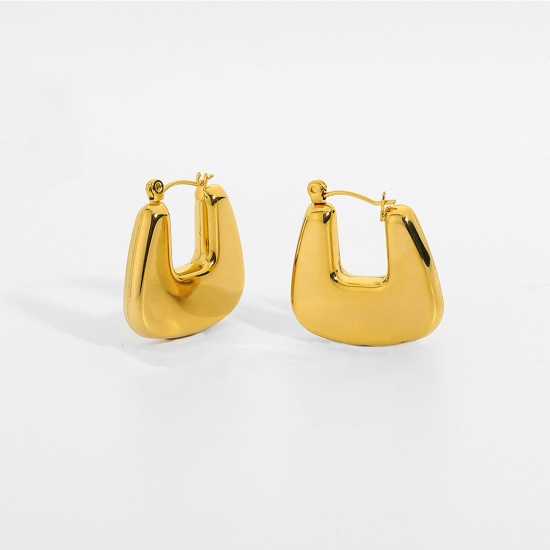 Immagine di Ecologico Semplice & Casual Stile Ins 18K Oro riempito 304 Acciaio Inossidabile A Forma di U orecchino cerchio Per Donne 25mm x 5mm, 1 Paio