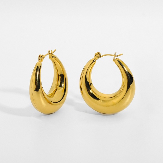 Immagine di Ecologico Semplice & Casual Stile Ins 18K Oro riempito 304 Acciaio Inossidabile Tondo orecchino cerchio Per Donne 31mm x 10mm, 1 Paio