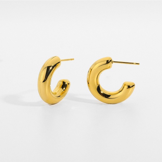 Immagine di Ecologico Semplice & Casual Stile Ins 18K Oro riempito 304 Acciaio Inossidabile forma di C orecchino cerchio Per Donne 15.5mm x 5mm, 1 Paio